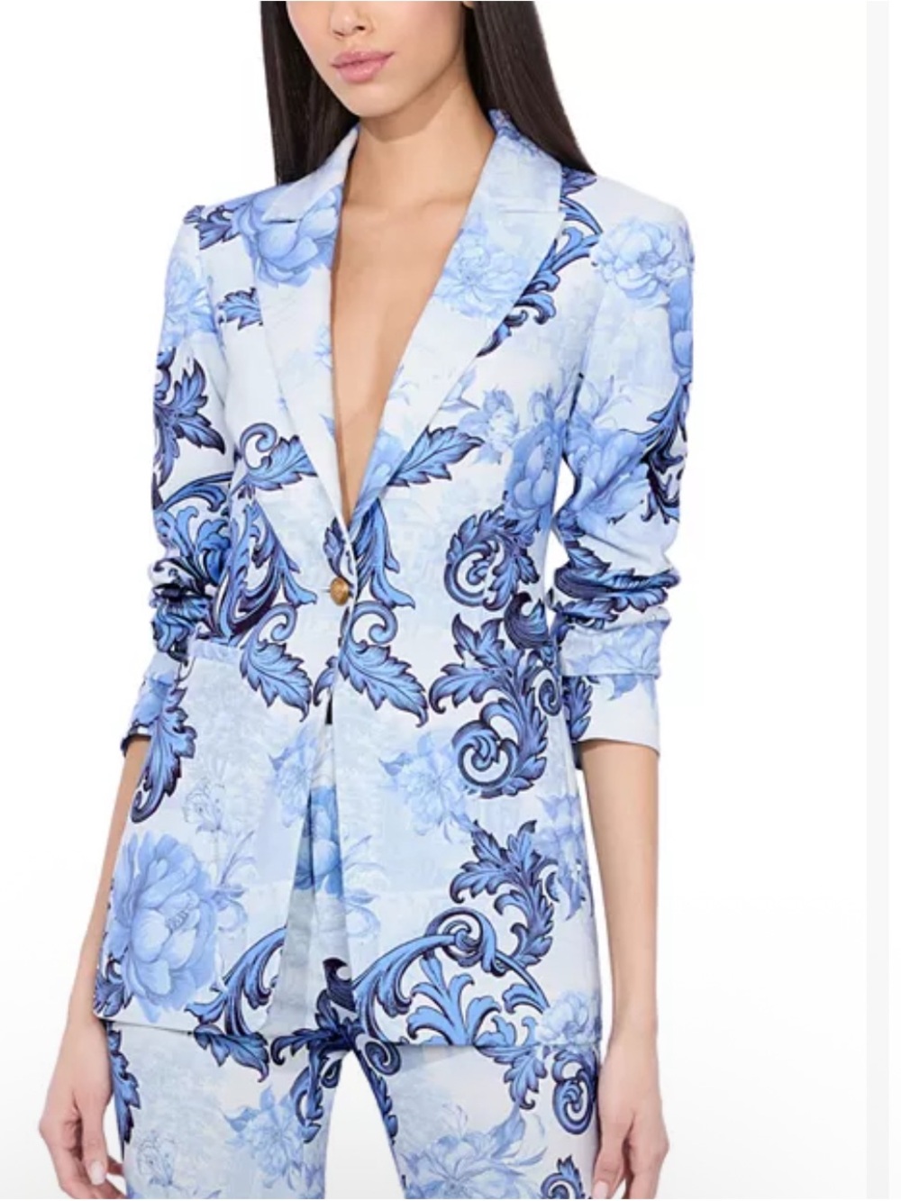 Alice + Olivia Breann Fitted Blazer blue "Scroll Symphony 2 Gold
Buttons Luxury
